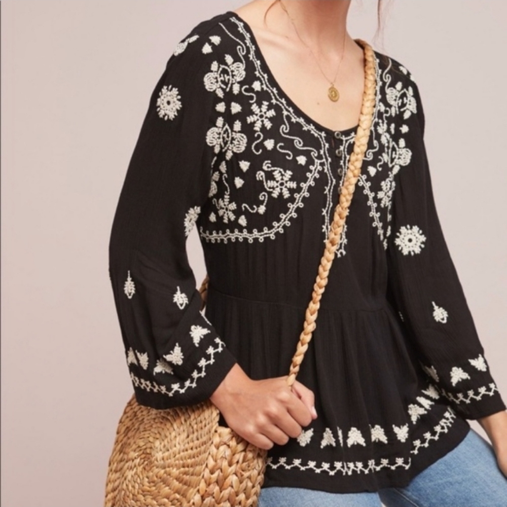 Meadow Rue/Anthro Gardiner Embroidered Peasant Gypsy Blouse Size S